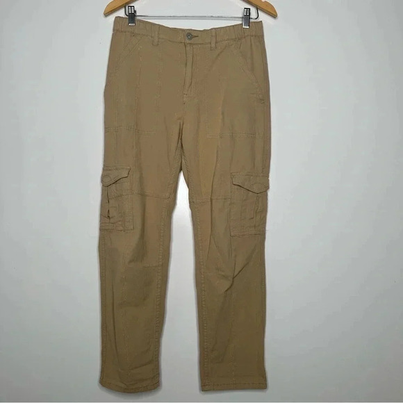 Anthropologie Khaki with Metallic Gold Stripe Cargo Utility Crop Pants Size 2 - Picture 2 of 10